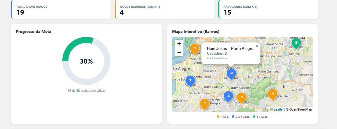 Mapa interativo e meta da campanha